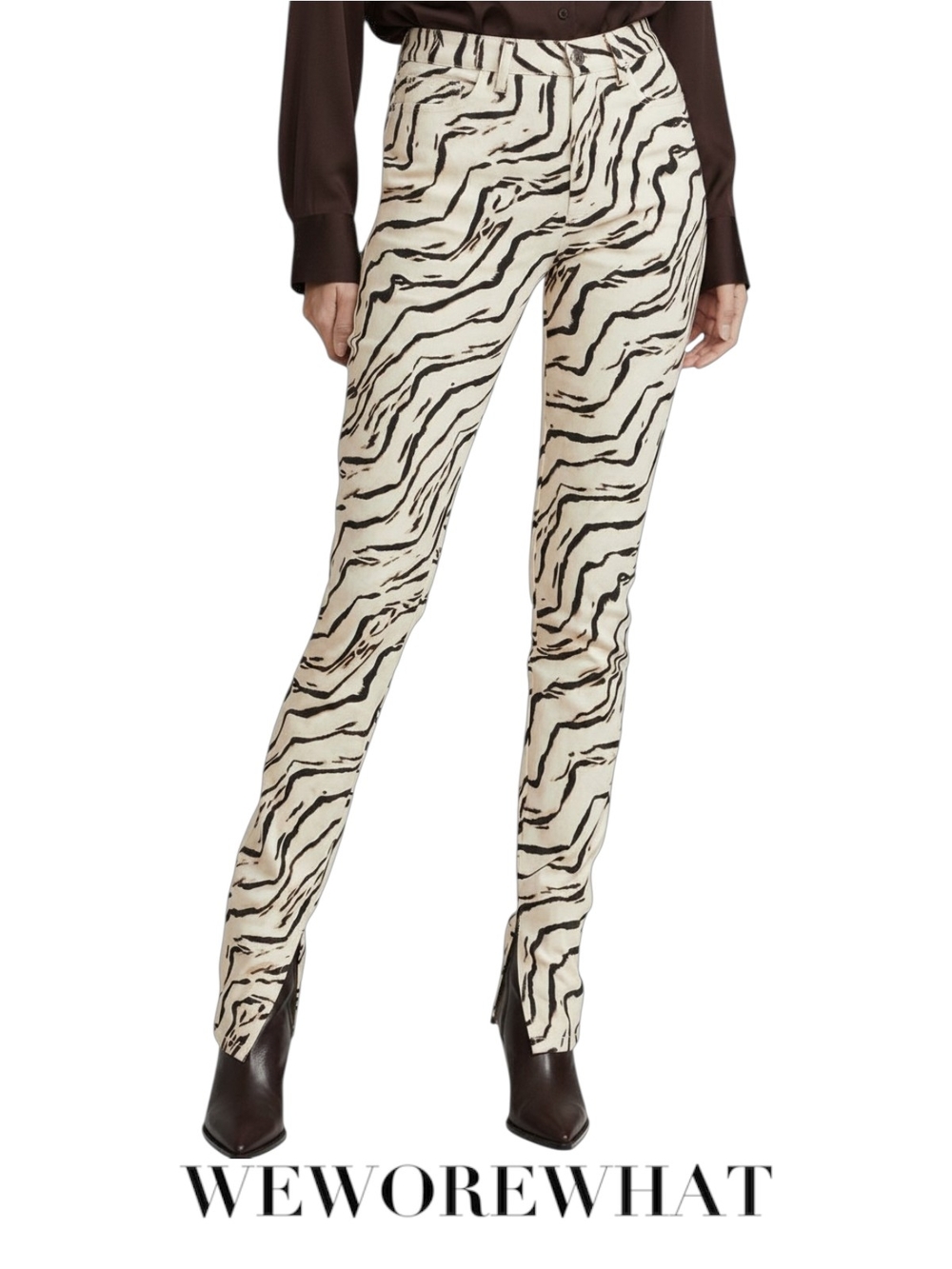 WeWoreWhat Piped Stiletto Slit Jeans Tiger Ivory Tan Animal Print NWT Size 31